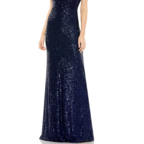 MAC DUGGAL SEQUIN NAVY HALTER GOWN sz 12 - Picture 4 of 5